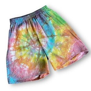 Vintage Rainbow Tie-Dye Cotton Shorts - Multicolor